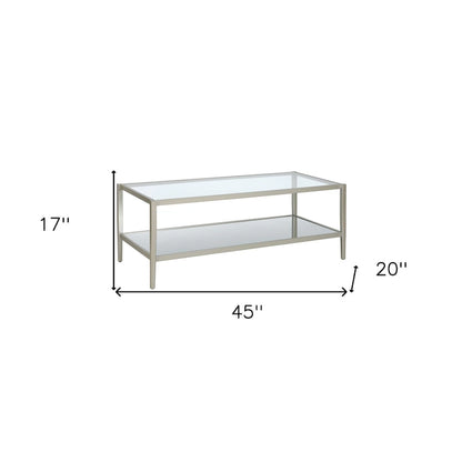 Table basse rectangulaire moderne en verre avec cadre en acier et étagère de rangement pour salon - 114,3 cm (L) x 50,8 cm (l) x 43,2 cm (H)