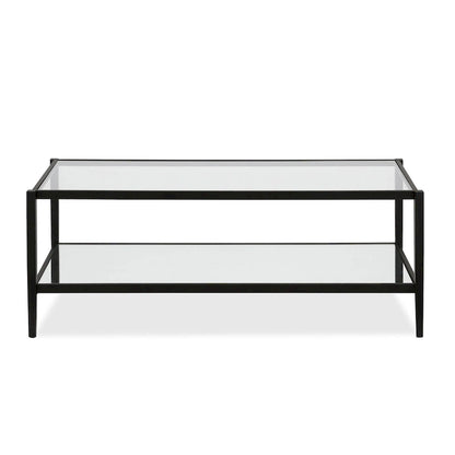 Table basse rectangulaire moderne en verre avec cadre en acier et étagère de rangement pour salon - 114,3 cm (L) x 50,8 cm (l) x 43,2 cm (H)