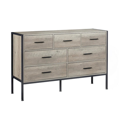 Commode horizontale à 7 tiroirs, Armoire de rangement en bois pour chambre à coucher, Meuble de rangement solide avec cadre en acier robuste