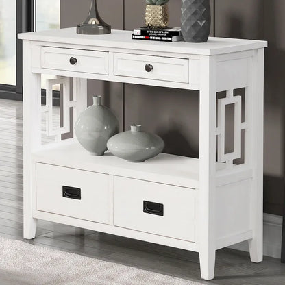 Table console de 36 po en pin de style rustique pour entrée de canapé avec 4 tiroirs et 1 étagère de rangement