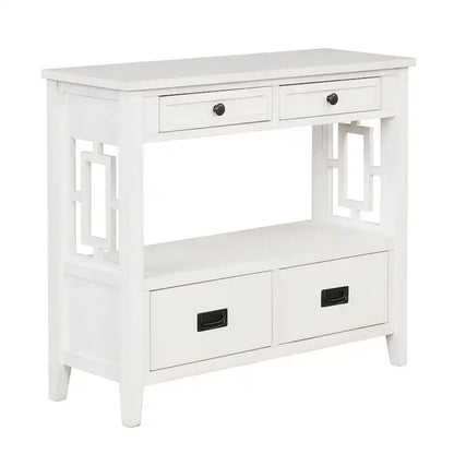 Table console de 36 po en pin de style rustique pour entrée de canapé avec 4 tiroirs et 1 étagère de rangement