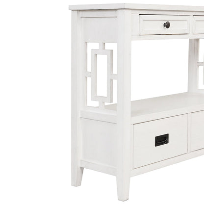 Table console de 36 po en pin de style rustique pour entrée de canapé avec 4 tiroirs et 1 étagère de rangement