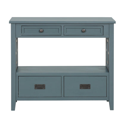 Table console de 36 po en pin de style rustique pour entrée de canapé avec 4 tiroirs et 1 étagère de rangement
