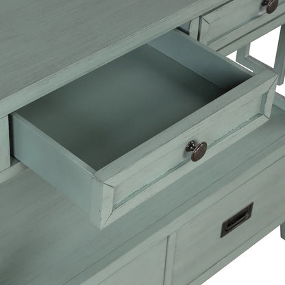 Table console de 36 po en pin de style rustique pour entrée de canapé avec 4 tiroirs et 1 étagère de rangement