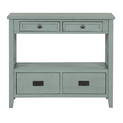 Table console de 36 po en pin de style rustique pour entrée de canapé avec 4 tiroirs et 1 étagère de rangement