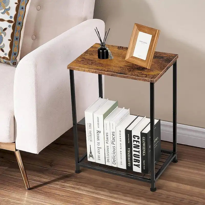 Petite table d'appoint à 2 niveaux avec étagère de rangement ouverte (lot de 2)