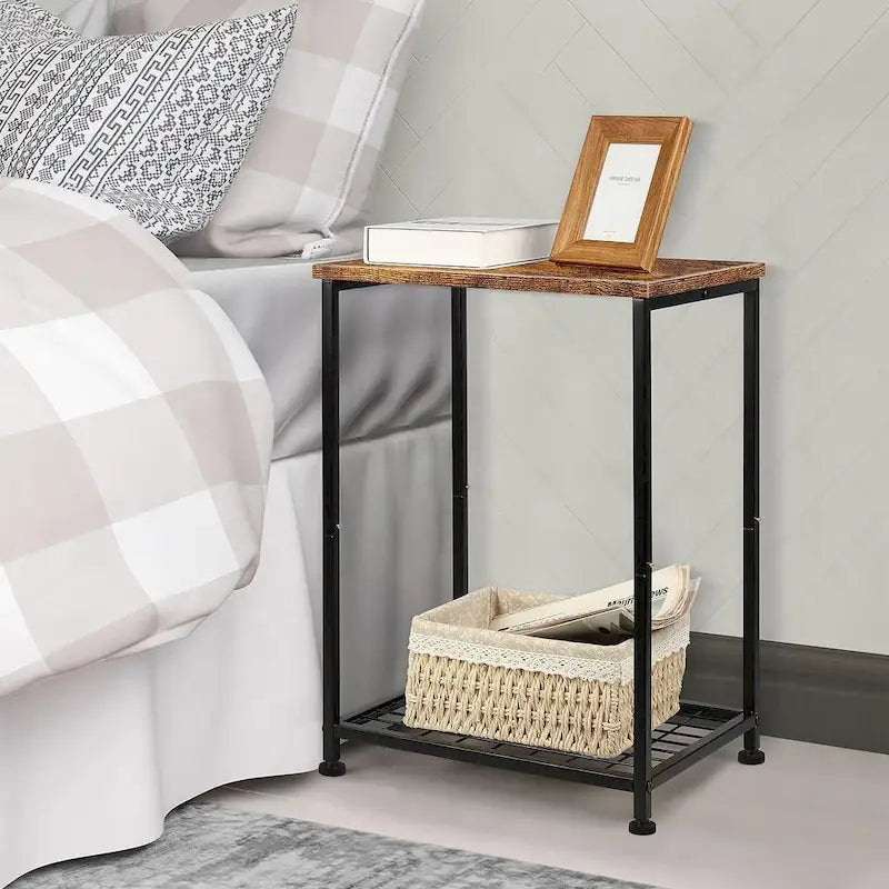 Petite table d'appoint à 2 niveaux avec étagère de rangement ouverte (lot de 2)