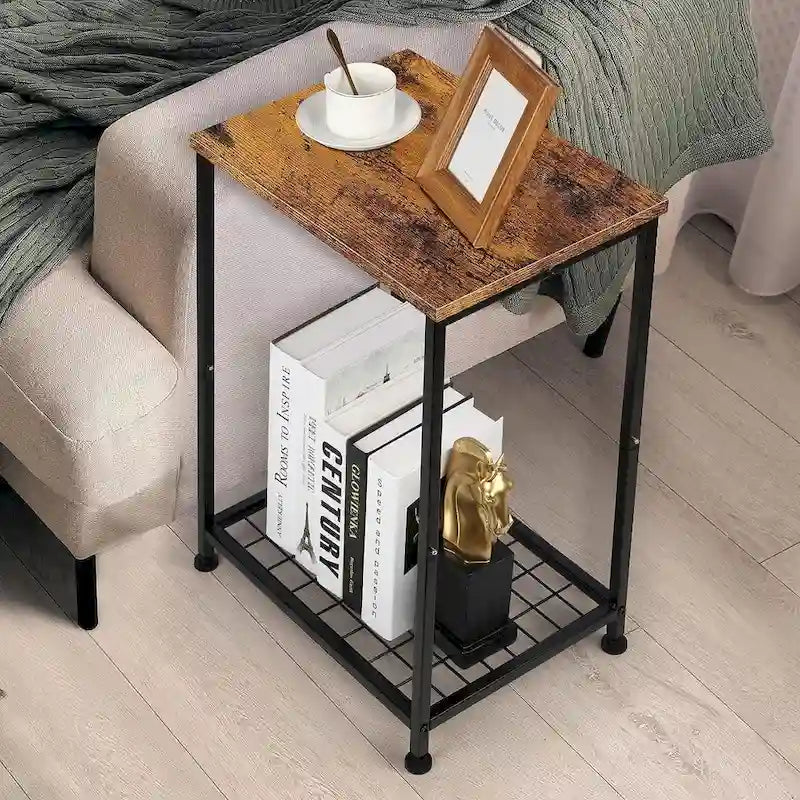 Petite table d'appoint à 2 niveaux avec étagère de rangement ouverte (lot de 2)