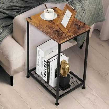 Petite table d'appoint à 2 niveaux avec étagère de rangement ouverte (lot de 2)