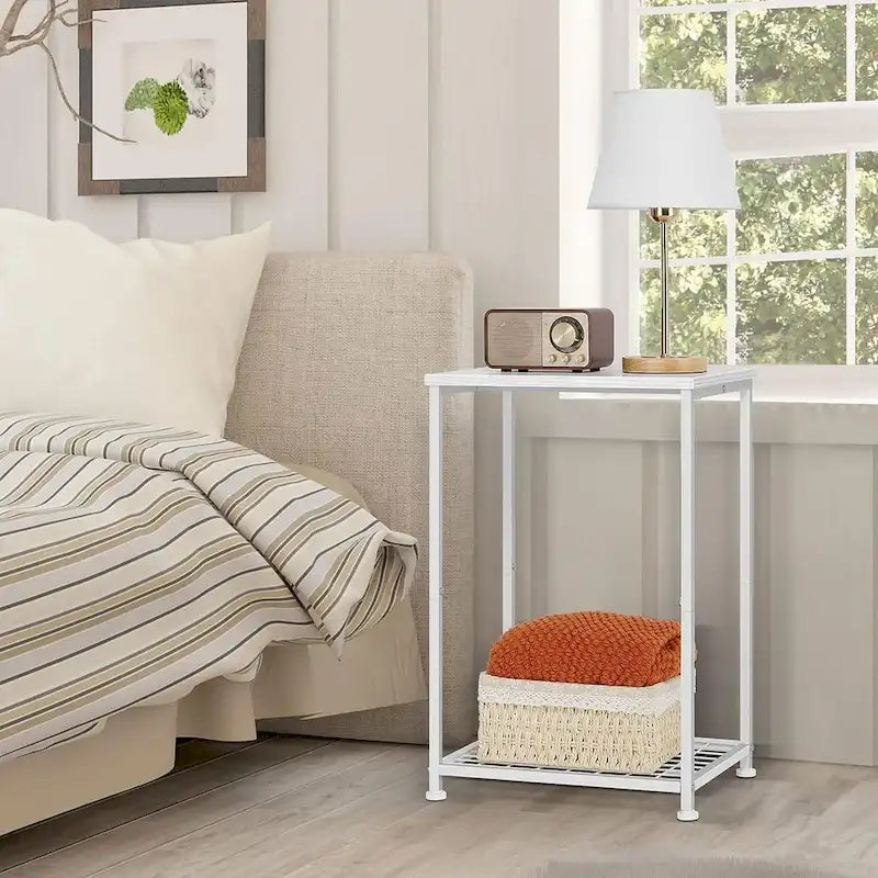 Petite table d'appoint à 2 niveaux avec étagère de rangement ouverte (lot de 2)