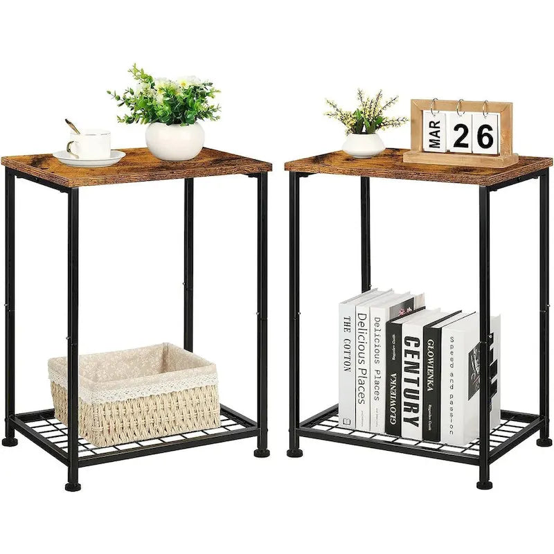 Petite table d'appoint à 2 niveaux avec étagère de rangement ouverte (lot de 2)