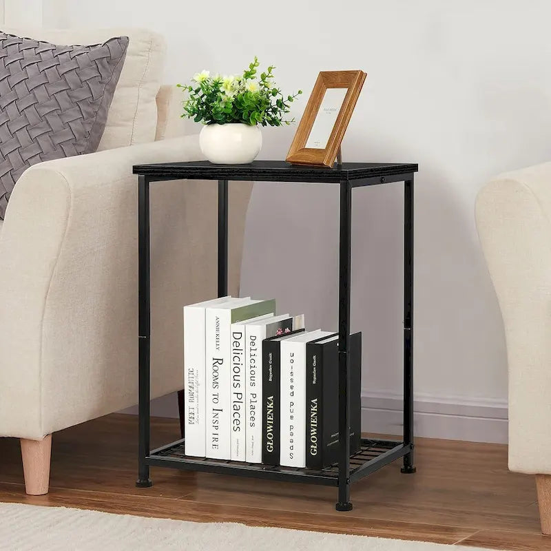 Petite table d'appoint à 2 niveaux avec étagère de rangement ouverte (lot de 2)