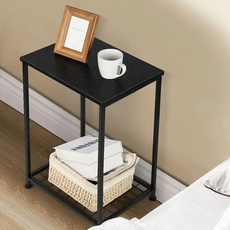Petite table d'appoint à 2 niveaux avec étagère de rangement ouverte (lot de 2)