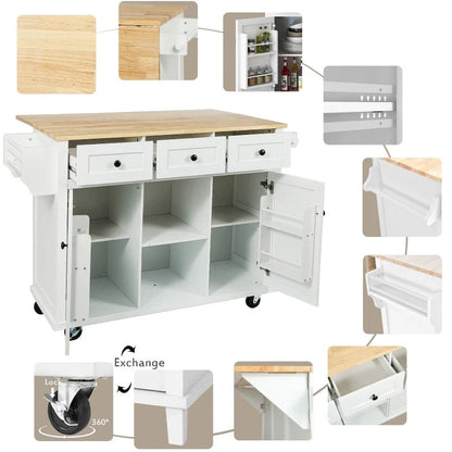 Îlot de cuisine en MDF de 53 po de largeur avec comptoir et armoire de rangement