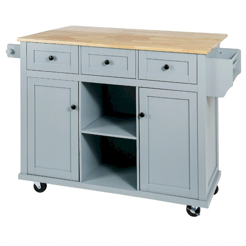 Îlot de cuisine en MDF de 53 po de largeur avec comptoir et armoire de rangement