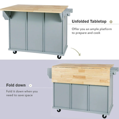 Îlot de cuisine en MDF de 53 po de largeur avec comptoir et armoire de rangement