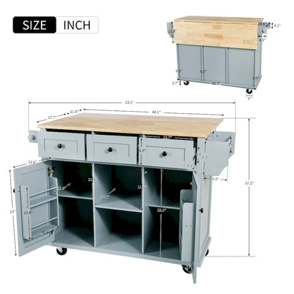 Îlot de cuisine en MDF de 53 po de largeur avec comptoir et armoire de rangement