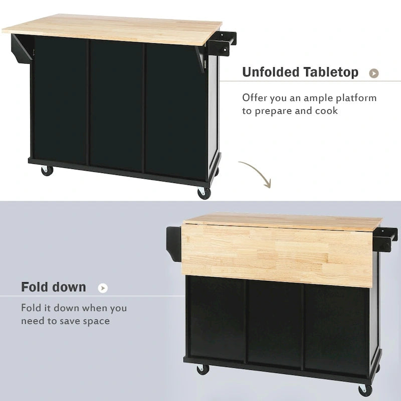 Îlot de cuisine en MDF de 53 po de largeur avec comptoir et armoire de rangement