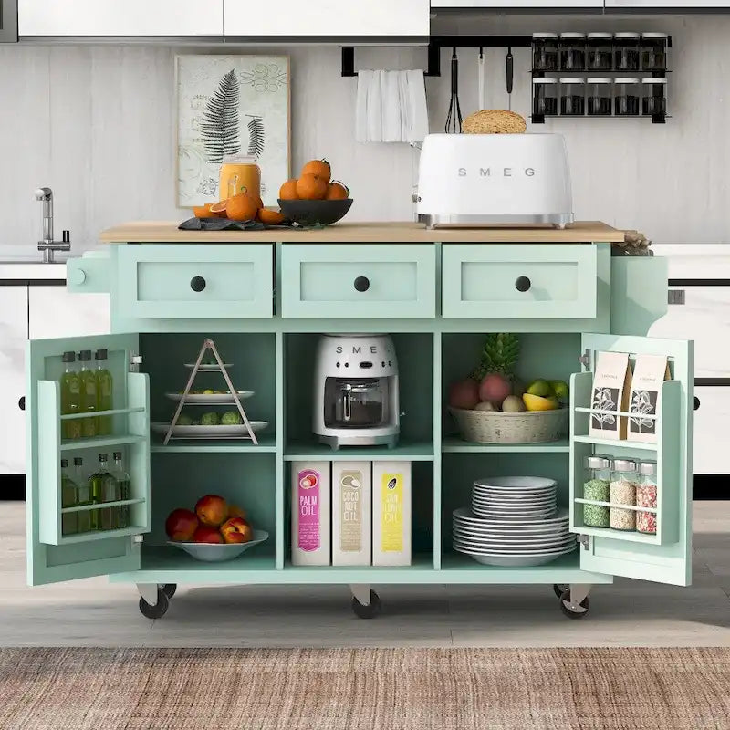 Îlot de cuisine en MDF de 53 po de largeur avec comptoir et armoire de rangement