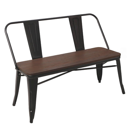 Banc de salle à manger, Banc d'entrée avec dossier, Banc de salle à manger en métal style ferme, Banc industriel du milieu du siècle pour 3 personnes, Assise en bois