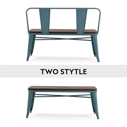 Banc de salle à manger, Banc d'entrée avec dossier, Banc de salle à manger en métal style ferme, Banc industriel du milieu du siècle pour 3 personnes, Assise en bois