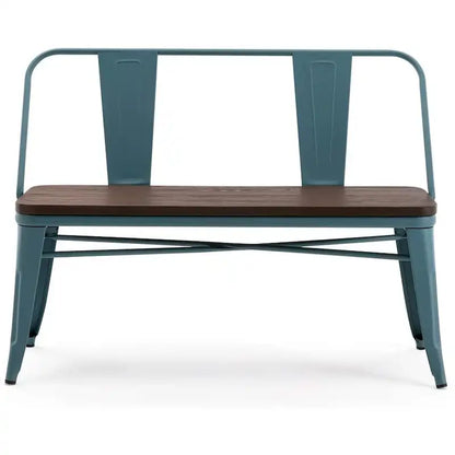 Banc de salle à manger, Banc d'entrée avec dossier, Banc de salle à manger en métal style ferme, Banc industriel du milieu du siècle pour 3 personnes, Assise en bois