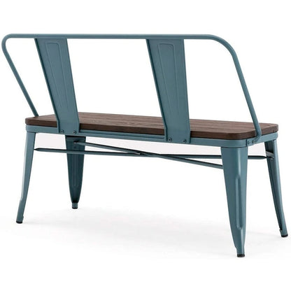 Banc de salle à manger, Banc d'entrée avec dossier, Banc de salle à manger en métal style ferme, Banc industriel du milieu du siècle pour 3 personnes, Assise en bois