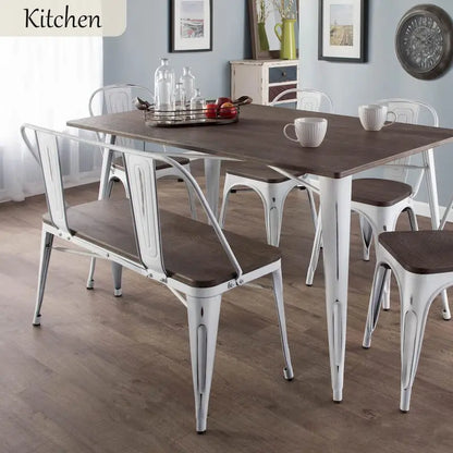 Banc de salle à manger, Banc d'entrée avec dossier, Banc de salle à manger en métal style ferme, Banc industriel du milieu du siècle pour 3 personnes, Assise en bois