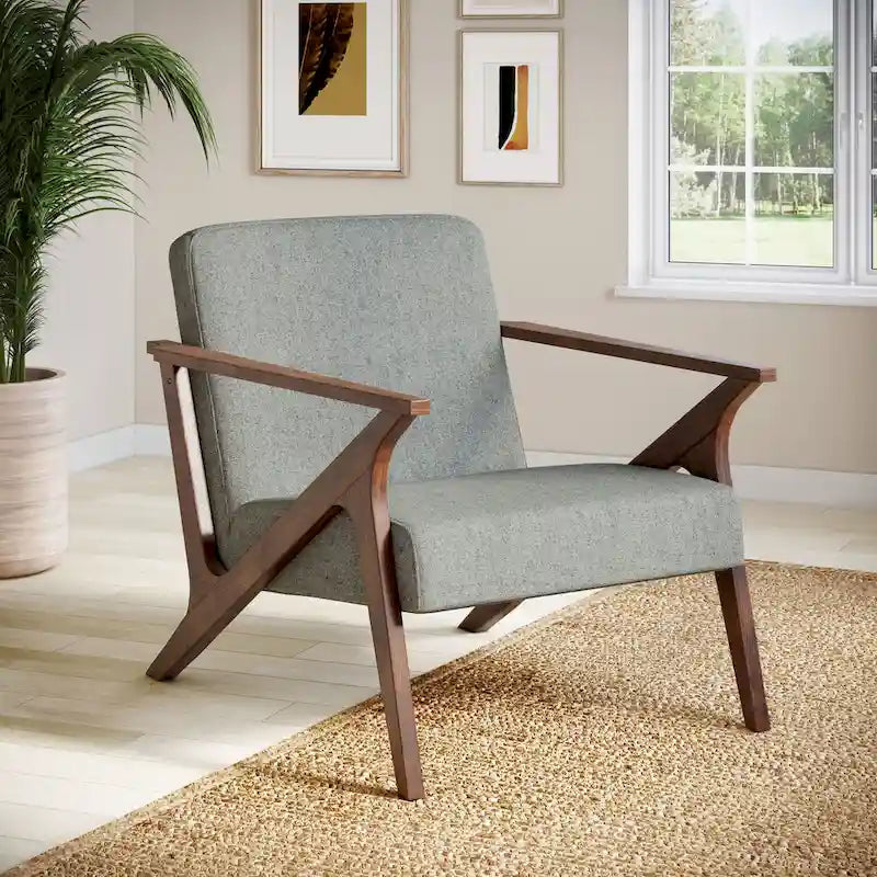 Fauteuil d'appoint en bois et tissu, style moderne du milieu du siècle