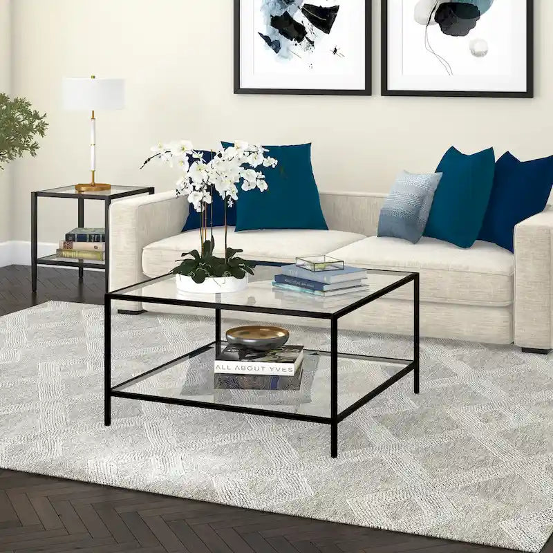 Table basse carrée avec étagère de 32 po