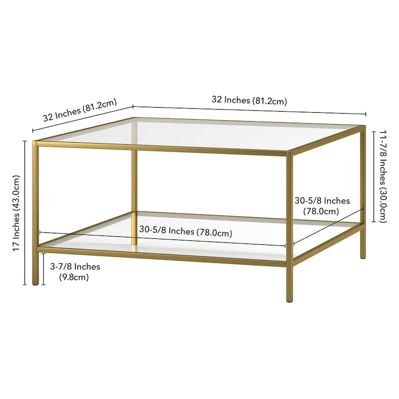 Table basse carrée avec étagère de 32 po