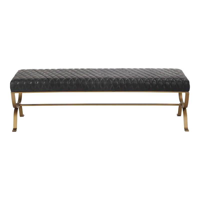 Banc moderne en cuir et fer forgé et laiton