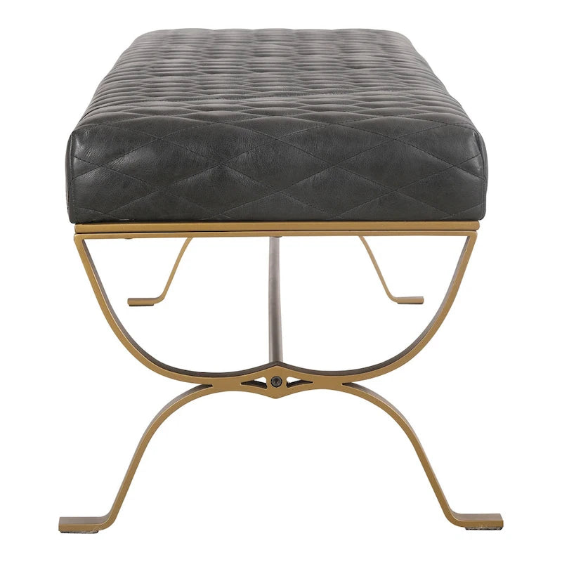 Banc moderne en cuir et fer forgé et laiton