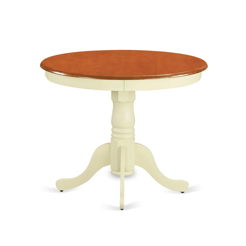 Table à manger ronde de cuisine avec 4 chaises, Crème et Merisier