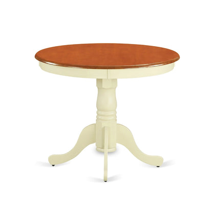 Table à manger ronde de cuisine avec 4 chaises, Crème et Merisier