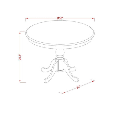 Table à manger ronde de cuisine avec 4 chaises, Crème et Merisier