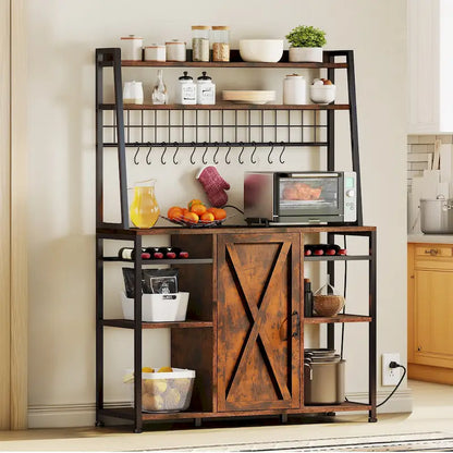 Moasis 5-Tier Kitchen Bakers Rack with Power Outlets USB Ports, Microwave Stand with Door and Shelves