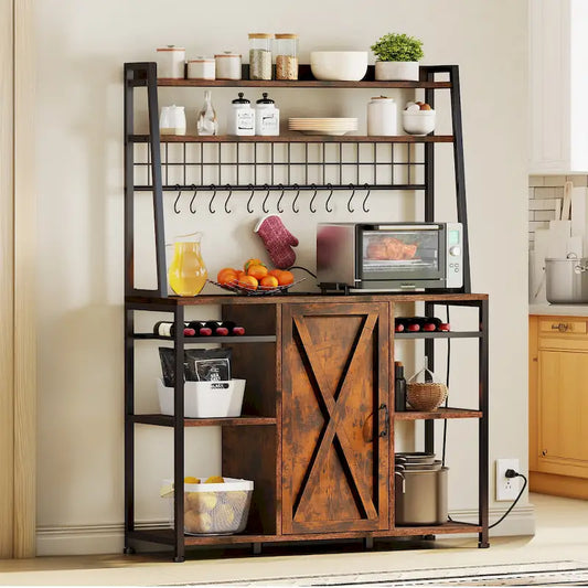 Moasis 5-Tier Kitchen Bakers Rack with Power Outlets USB Ports, Microwave Stand with Door and Shelves