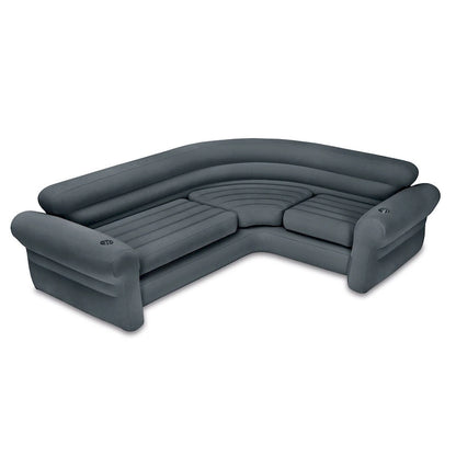Canapé d'angle gonflable en L avec porte-gobelets, gris (lot de 2) - 26