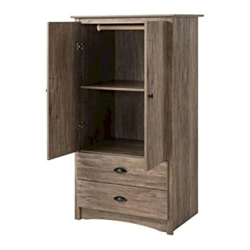 Armoire de Rangement Rustique à 2 Tiroirs pour Chambre Chêne Gris – 80 cm L x 56 cm P x 149 cm H