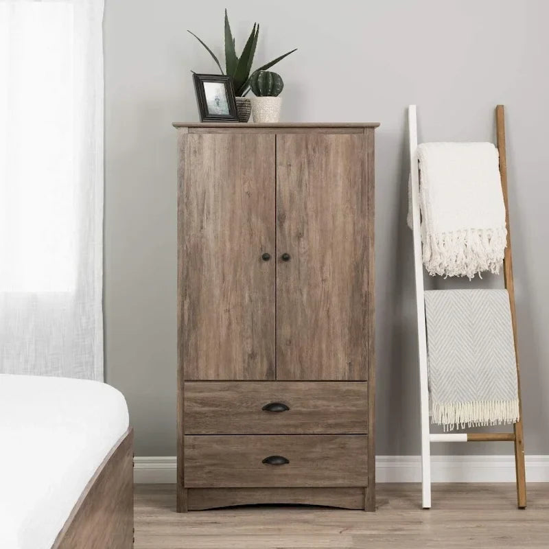 Armoire de Rangement Rustique à 2 Tiroirs pour Chambre Chêne Gris – 80 cm L x 56 cm P x 149 cm H