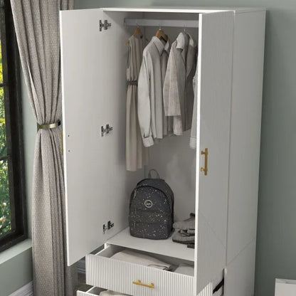 armoire de penderie blanche avec portes et tiroirs, armoire, penderie de rangement