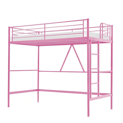 Lit mezzanine taille jumeau, cadre de lit en métal robuste avec garde-corps pleine longueur et escalier amovible pour juniors et adultes
