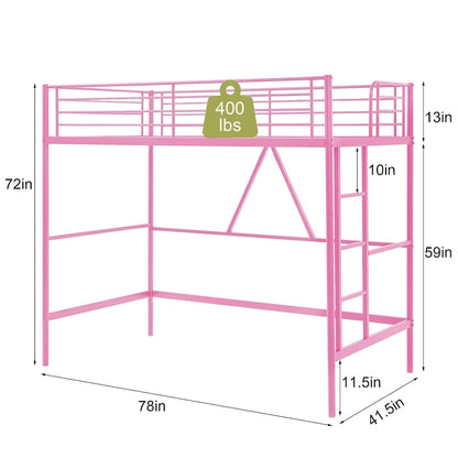 Lit mezzanine taille jumeau, cadre de lit en métal robuste avec garde-corps pleine longueur et escalier amovible pour juniors et adultes