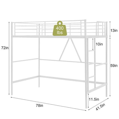 Lit mezzanine taille jumeau, cadre de lit en métal robuste avec garde-corps pleine longueur et escalier amovible pour juniors et adultes