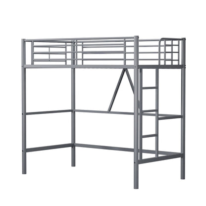 Lit mezzanine taille jumeau, cadre de lit en métal robuste avec garde-corps pleine longueur et escalier amovible pour juniors et adultes