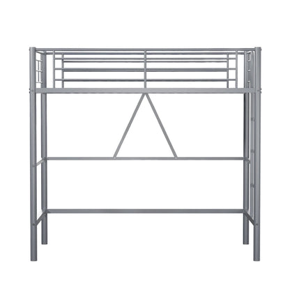 Lit mezzanine taille jumeau, cadre de lit en métal robuste avec garde-corps pleine longueur et escalier amovible pour juniors et adultes