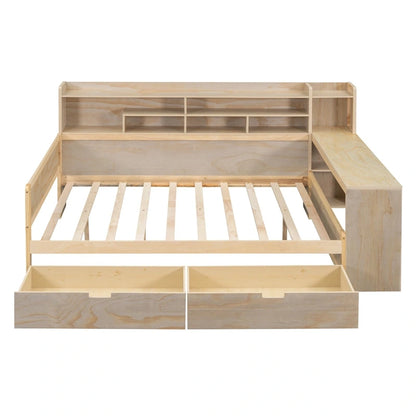 Lit de repos double en bois avec étagères de rangement