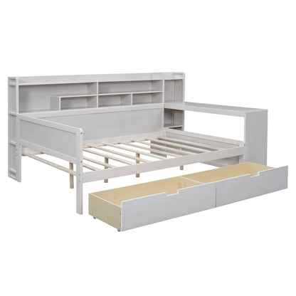 Lit de repos double en bois avec étagères de rangement