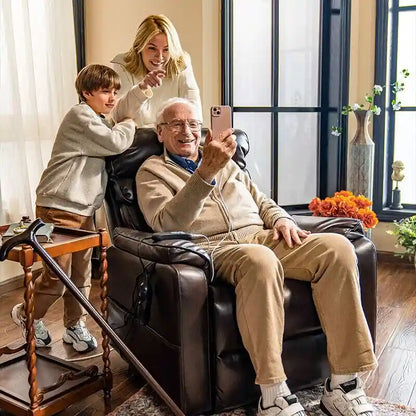 Fauteuil inclinable à deux moteurs massant, chauffant et releveur